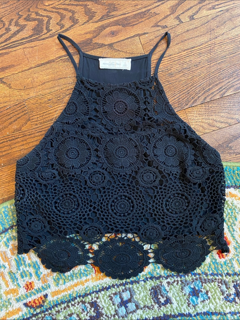 Black Crochet Halter Tank Top